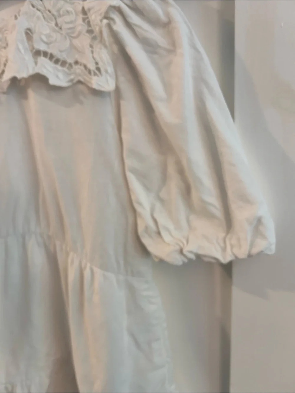 Sea Anita Puff Sleeve Dress Girls 10Yrs Cream Linen Round Neck Lace Back Button